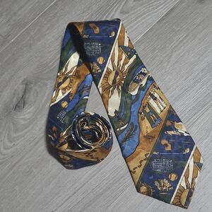 Men's Blue and Gold Patterned Silk Tie